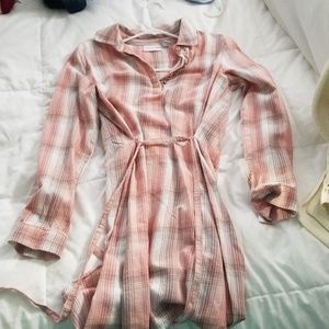Girls pink plaid tie belt dress
